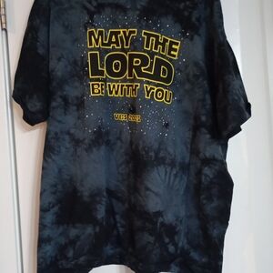 Port and Company Black Tie-Dye Tee with Yellow Text